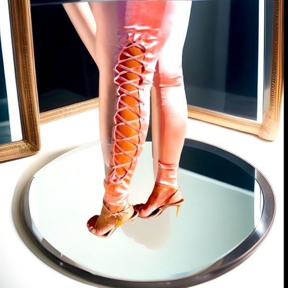 Satin Long Sleeve Button Up Top & Satin Pants W/laced Up Open Sides Sexy Outfit - Picture 2 of 11